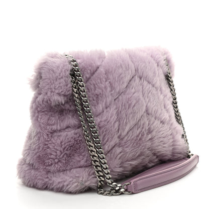 Saint Laurent Merino Shearling Lambskin Quilted Small Loulou Puffer Monogram Chain Satchel Lila 3 of 10