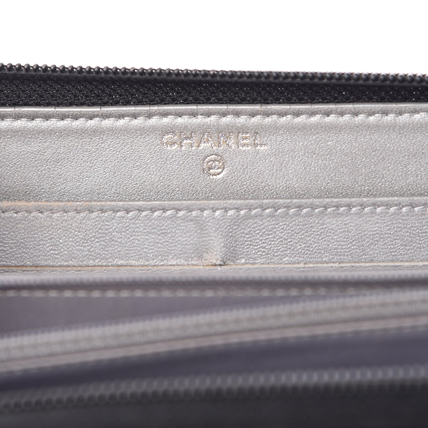 Lambskin Camellia Embossed Large Zip Around Gusset Wallet Black