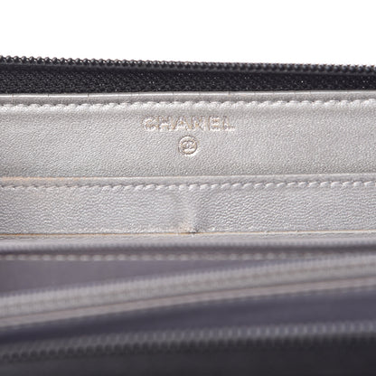 Chanel Lambskin Camellia Embossed Large Zip Around Gusset Wallet Black 6 of 15
