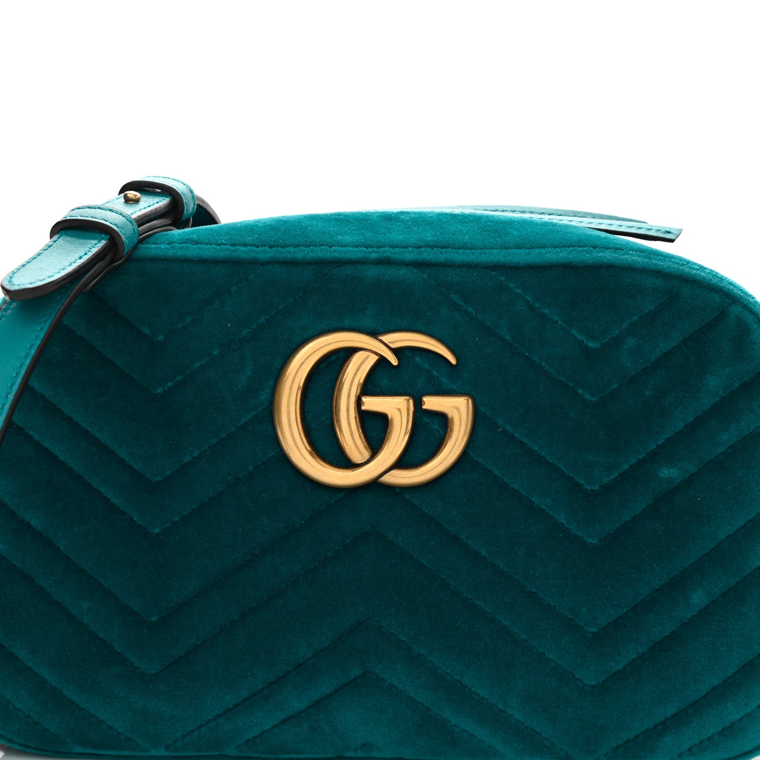 Gucci Velvet Matelasse Small GG Marmont Chain Shoulder Bag Pavone Cyan 8 of 10