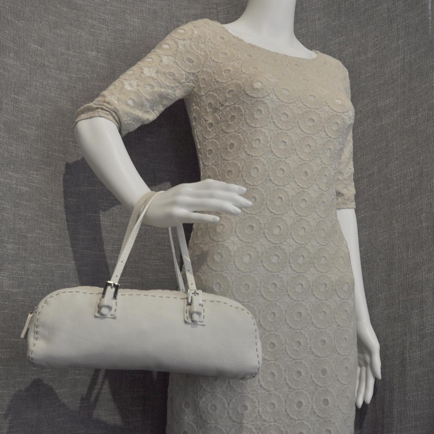 Fendi Calfskin Romano Selleria Bowler White 2 of 10