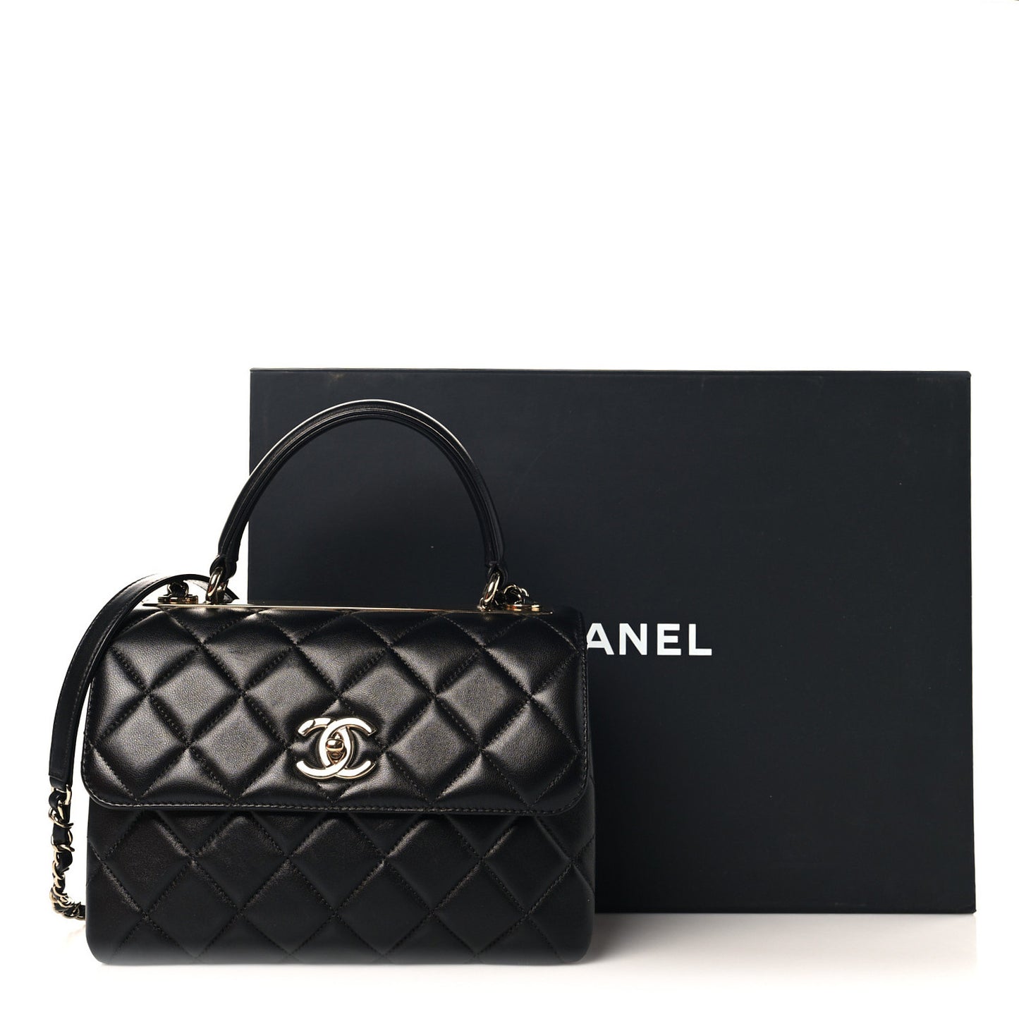 Lambskin Quilted Small Trendy CC Dual Handle Flap Bag Black
