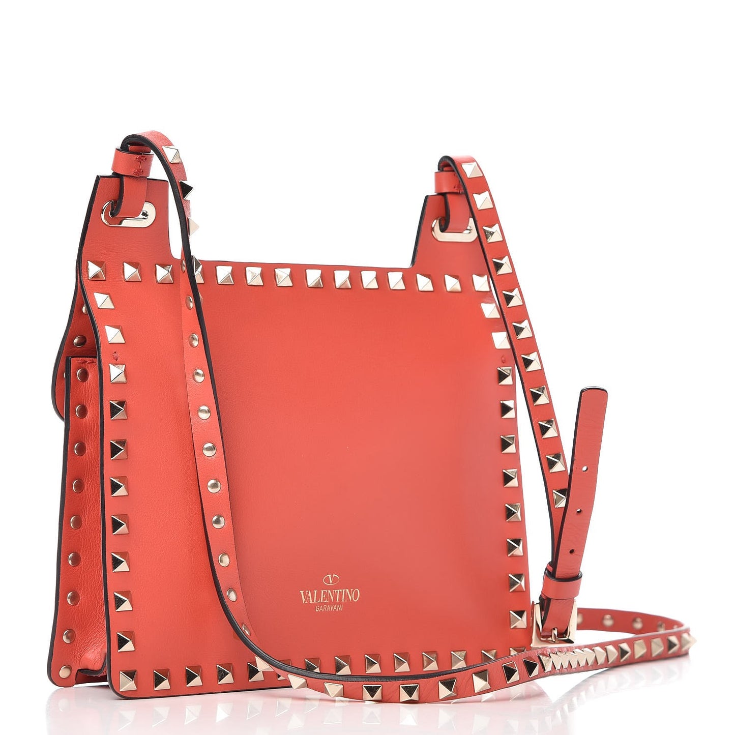 Calfskin Rockstud Crossbody Messenger Bag Deep Coral