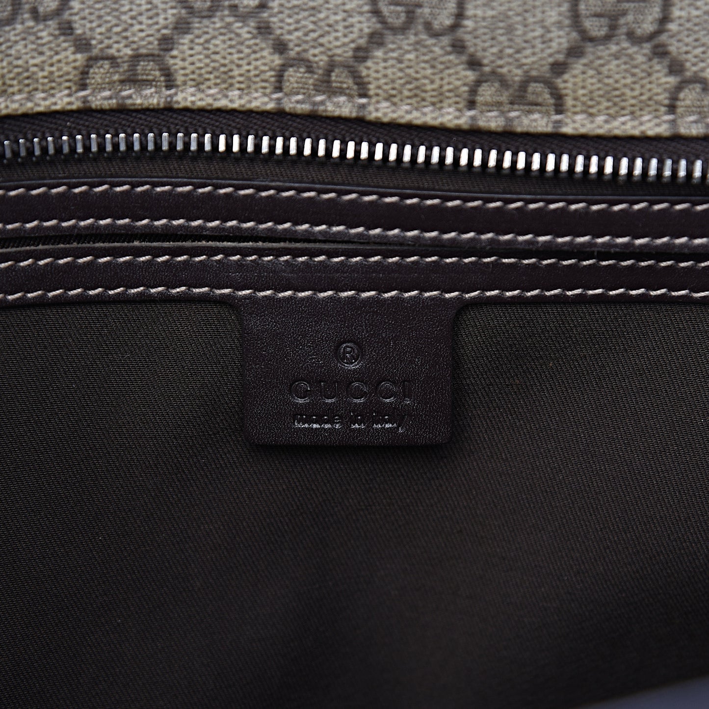 GG Supreme Monogram Medium Zippered Shopping Tote Dark Brown