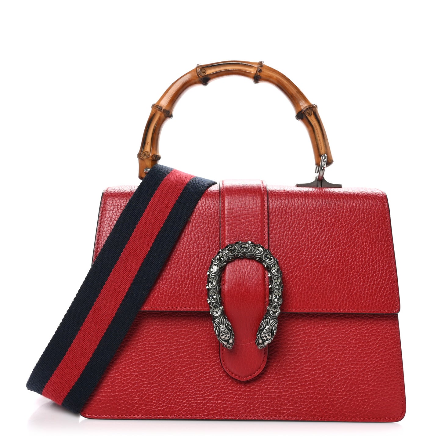 Dollar Calfskin Crystal Web Medium Dionysus Bamboo Top Handle Bag Hibiscus Red Black Diamond