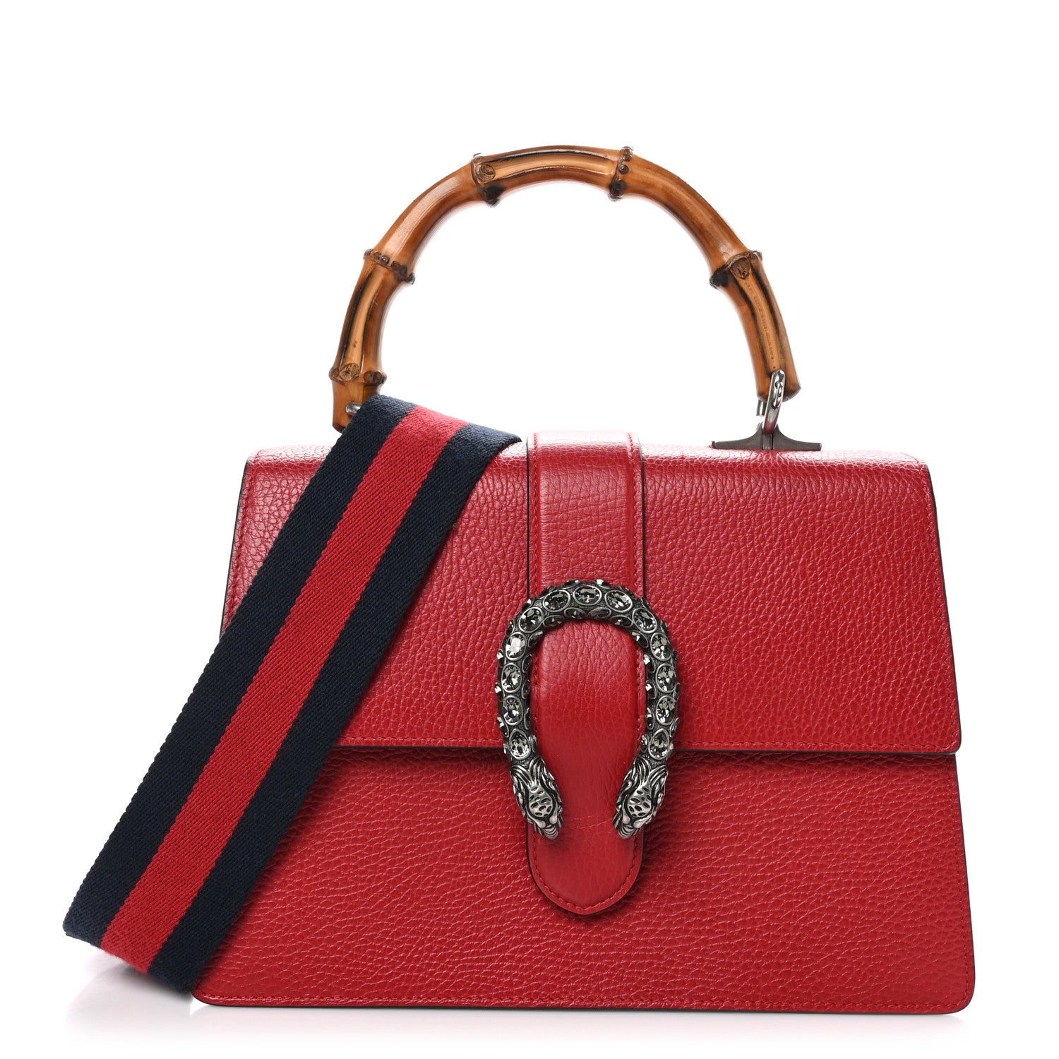 Gucci Dollar Calfskin Crystal Web Medium Dionysus Bamboo Top Handle Bag Hibiscus Red Black Diamond 1 of 11