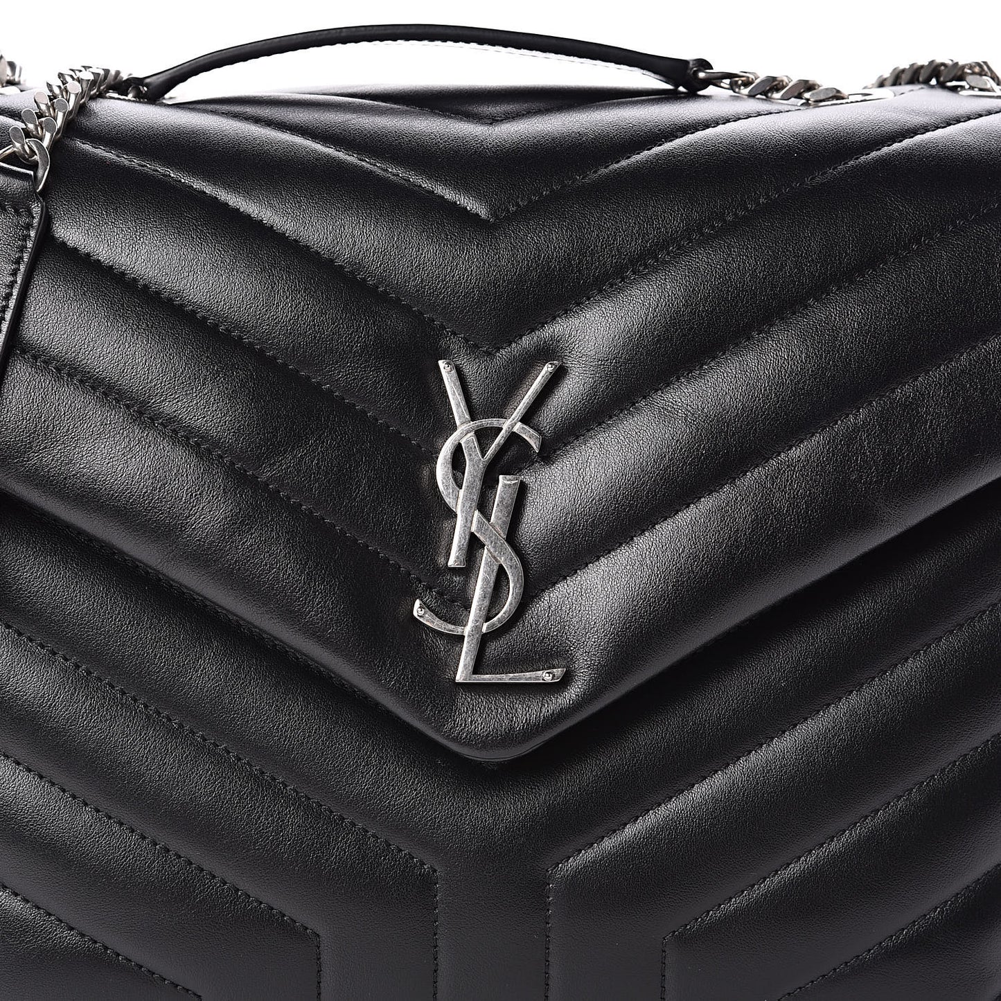 Calfskin Y Quilted Monogram Medium Loulou Chain Satchel Black