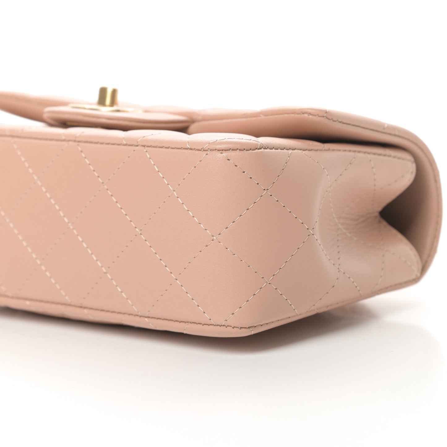 Lambskin Quilted Mini Top Handle Rectangular Flap Beige