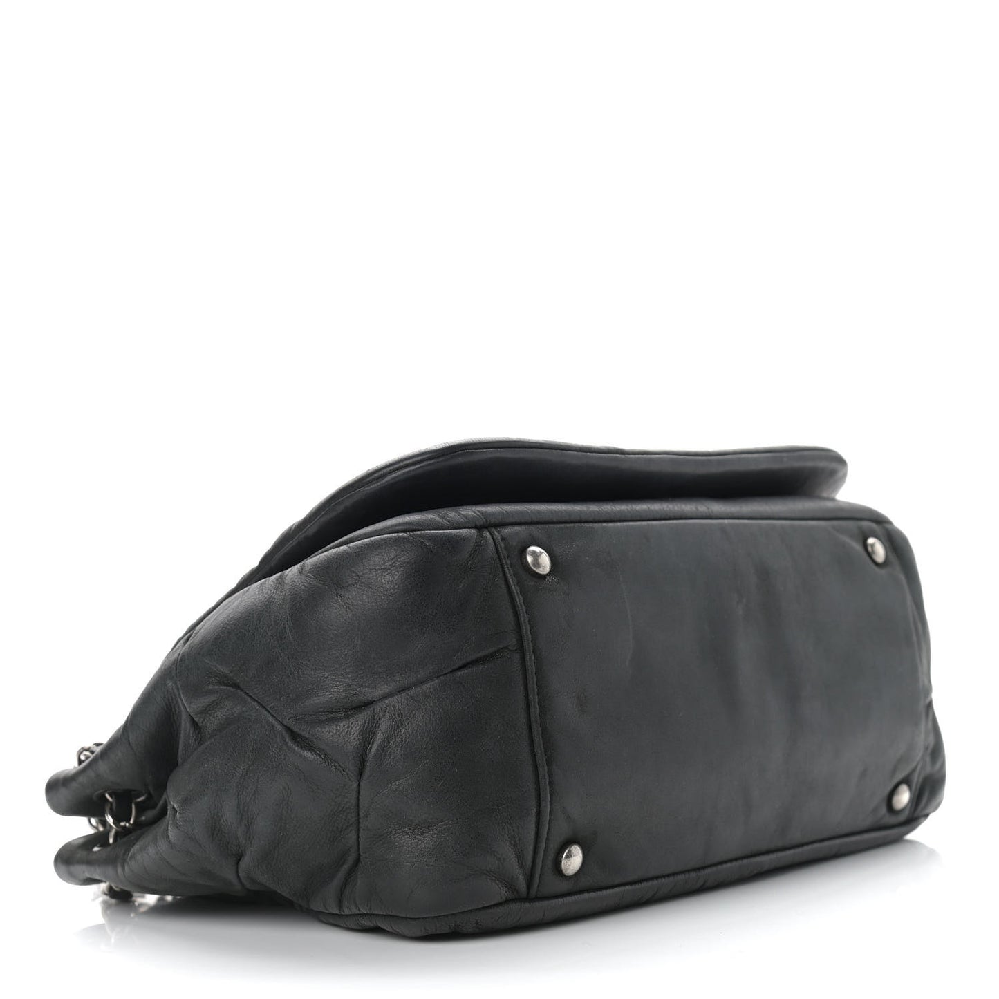 Iridescent Calfskin Glint Accordion Flap Black