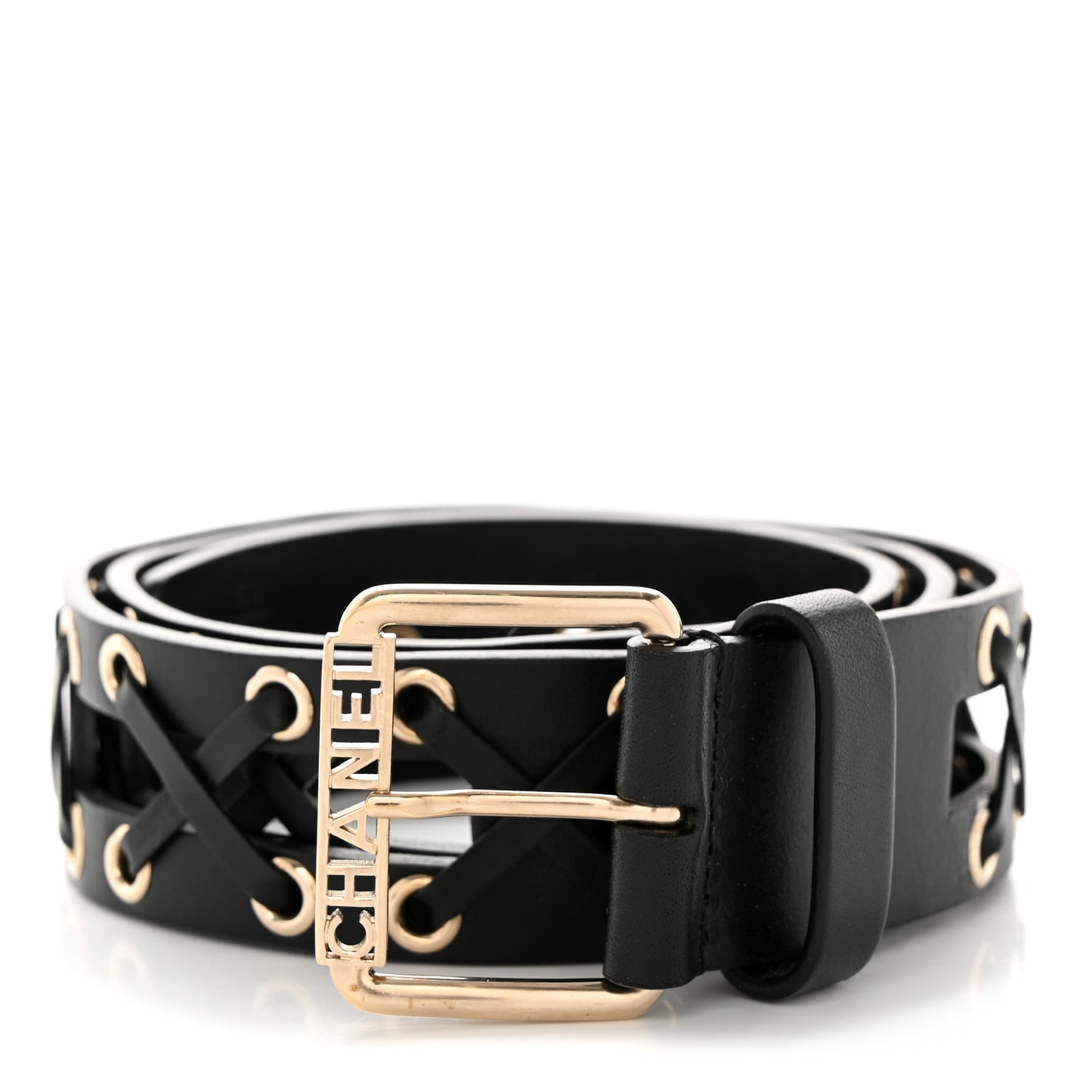 Calfskin Cross Stitch Grommet Belt 80/32 Black