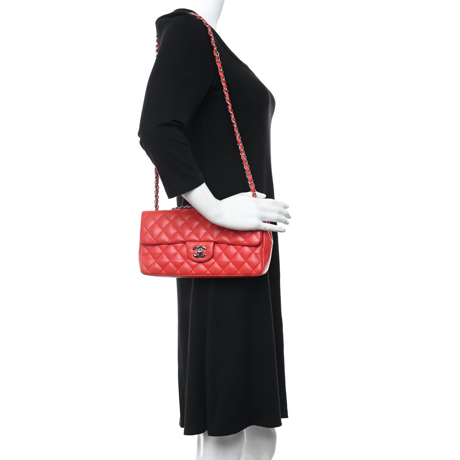 Chanel Lambskin Perforated East West Flap Red 3 of 11