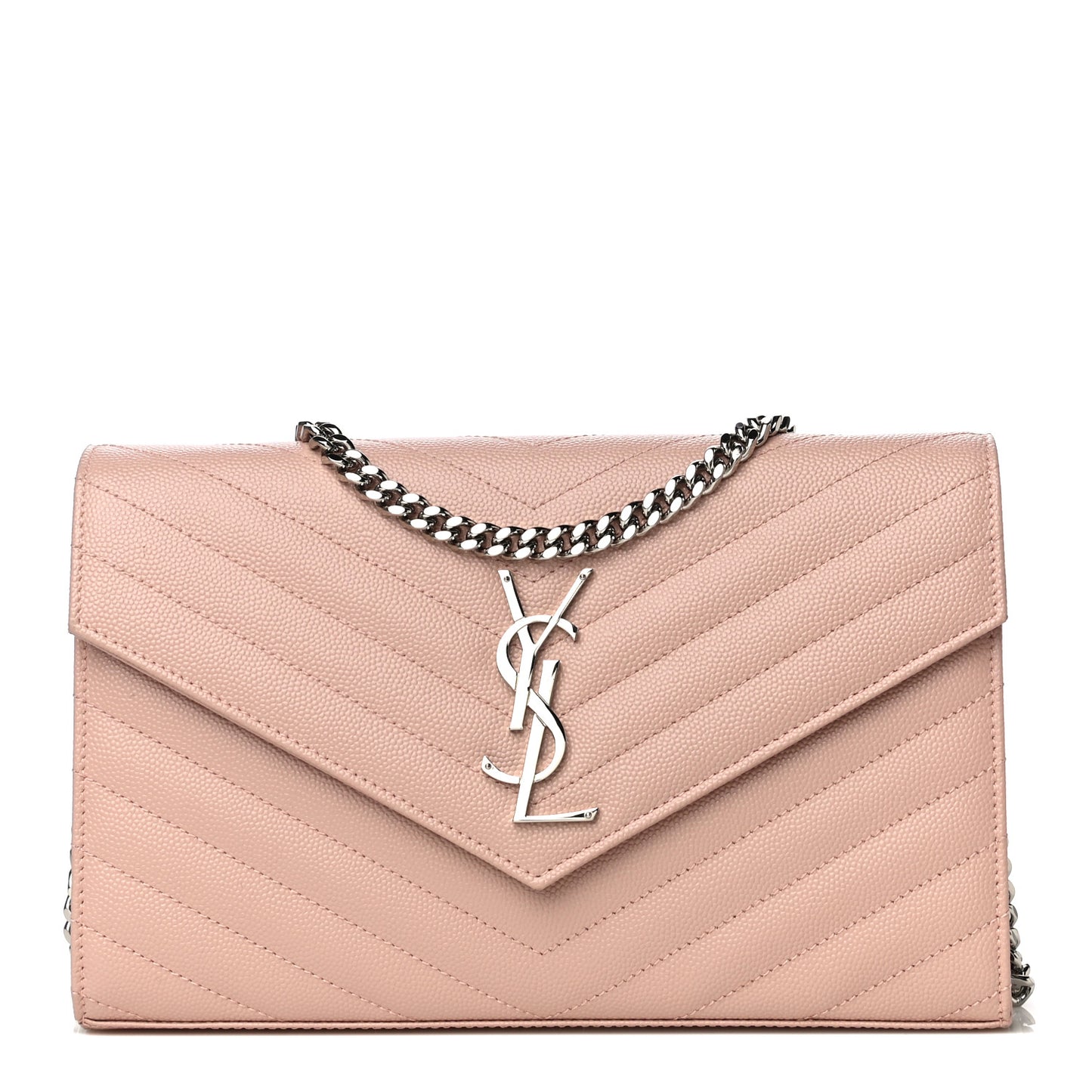 Grain De Poudre Matelasse Chevron Monogram Chain Wallet Pale Pink