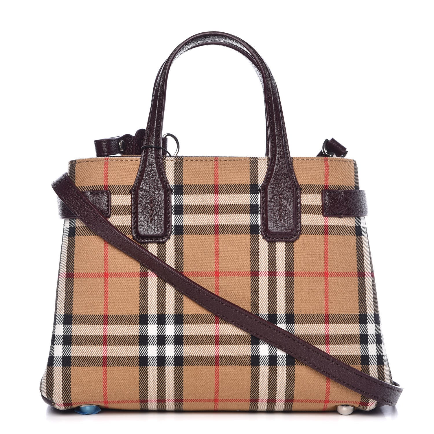 Burberry Goatskin Vintage Check Small Banner Tote Deep Claret 1 of 11