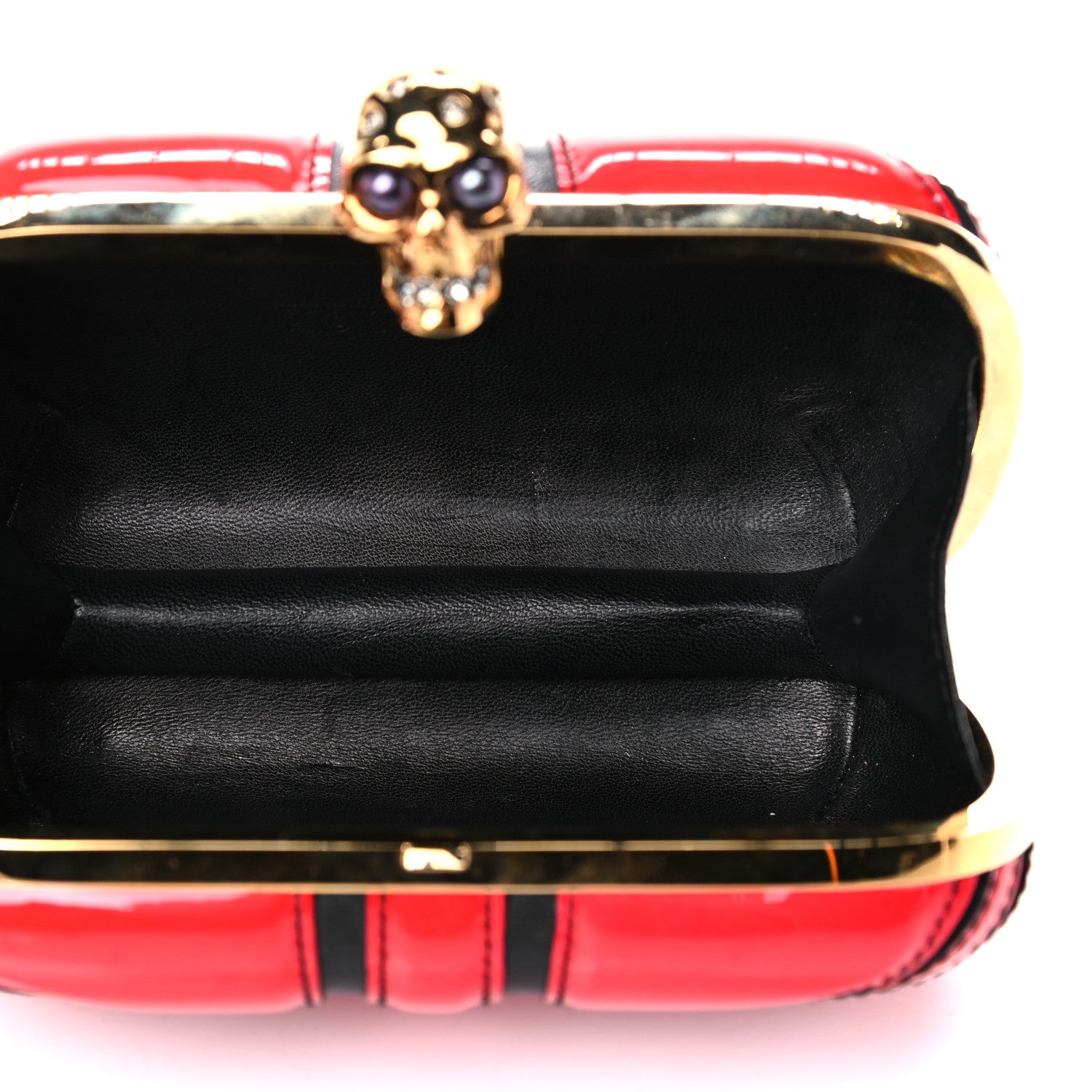 Alexander McQueen Patent Calfskin Britannia Skull Box Clutch Red Black 5 of 18