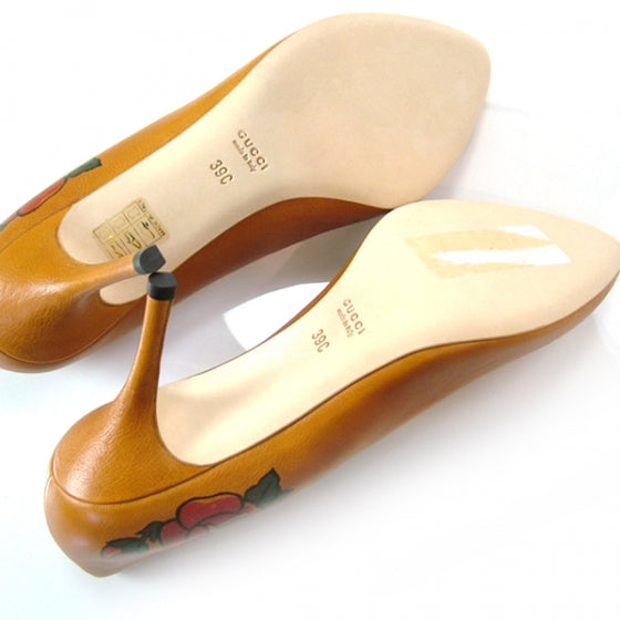 Gucci Leather Heart Tattoo Pumps 39.5 Tan 5 of 8