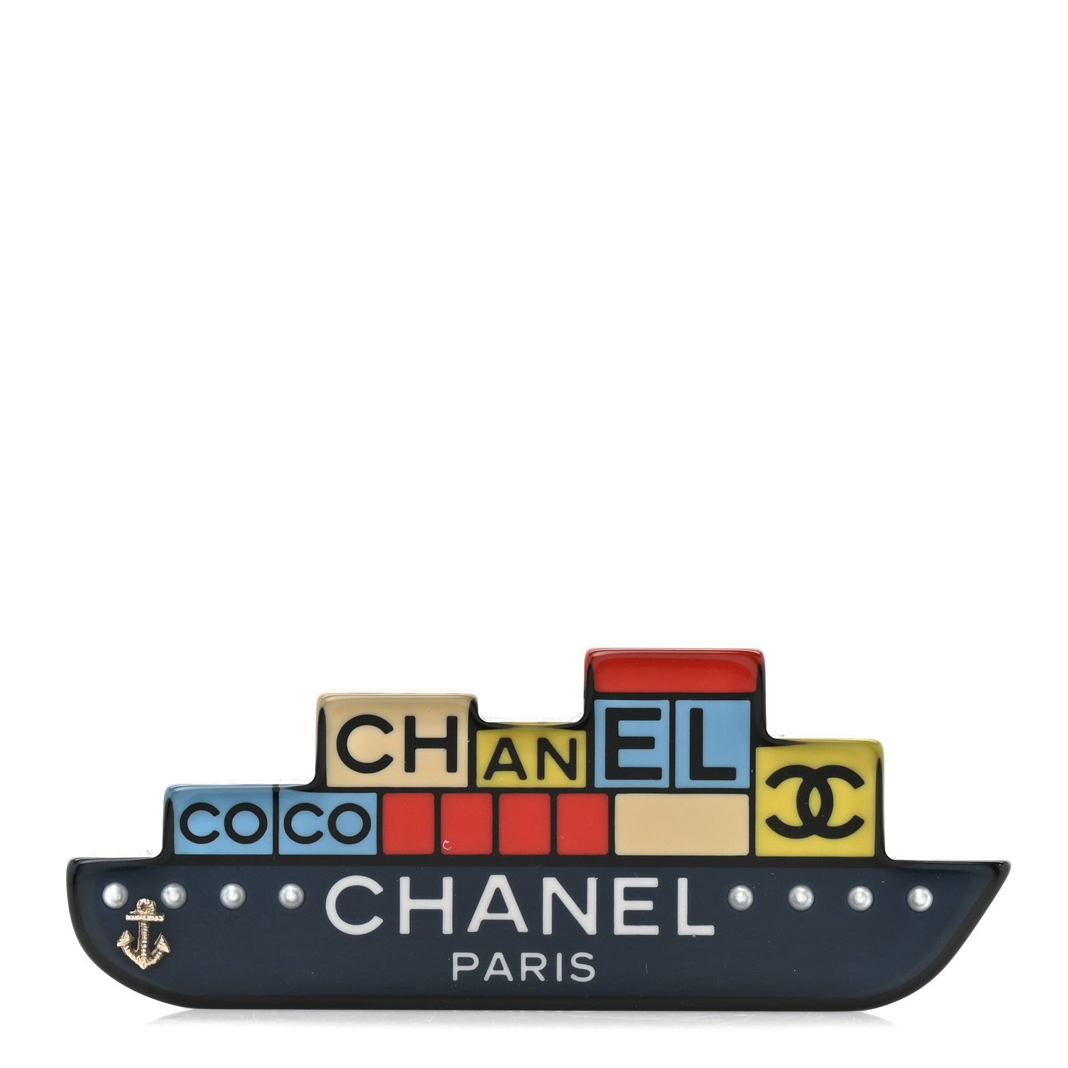 Chanel Resin CC Cruise Ship Brooch Multicolor 1 of 3