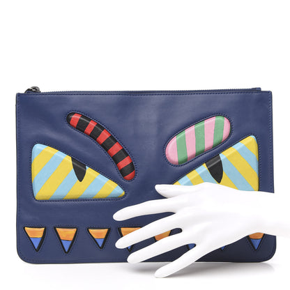 Fendi Vitello Century Lined Monster Eyes Pouch True Blue Celeste Multicolor 2 of 10