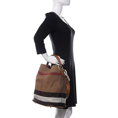 Burberry Canvas Mega Check Medium Ashby Hobo Saddle Brown 3 of 13
