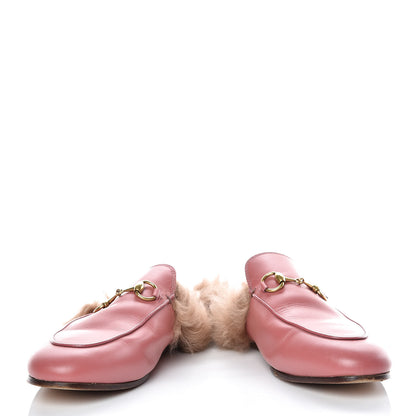 Gucci Calfskin Fur Womens Princetown Slippers 36.5 Lipstick Rose Natural 5 of 18