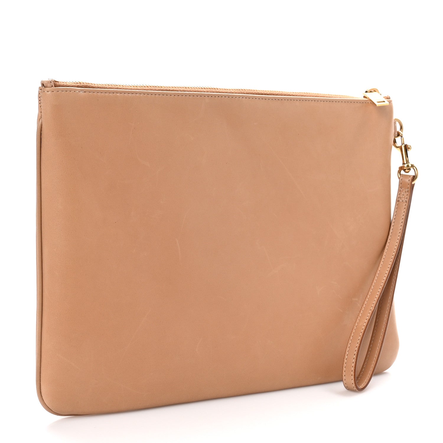 Saint Laurent Calfskin Rive Gauche Zipped Pouch Vintage Brown Gold 3 of 9