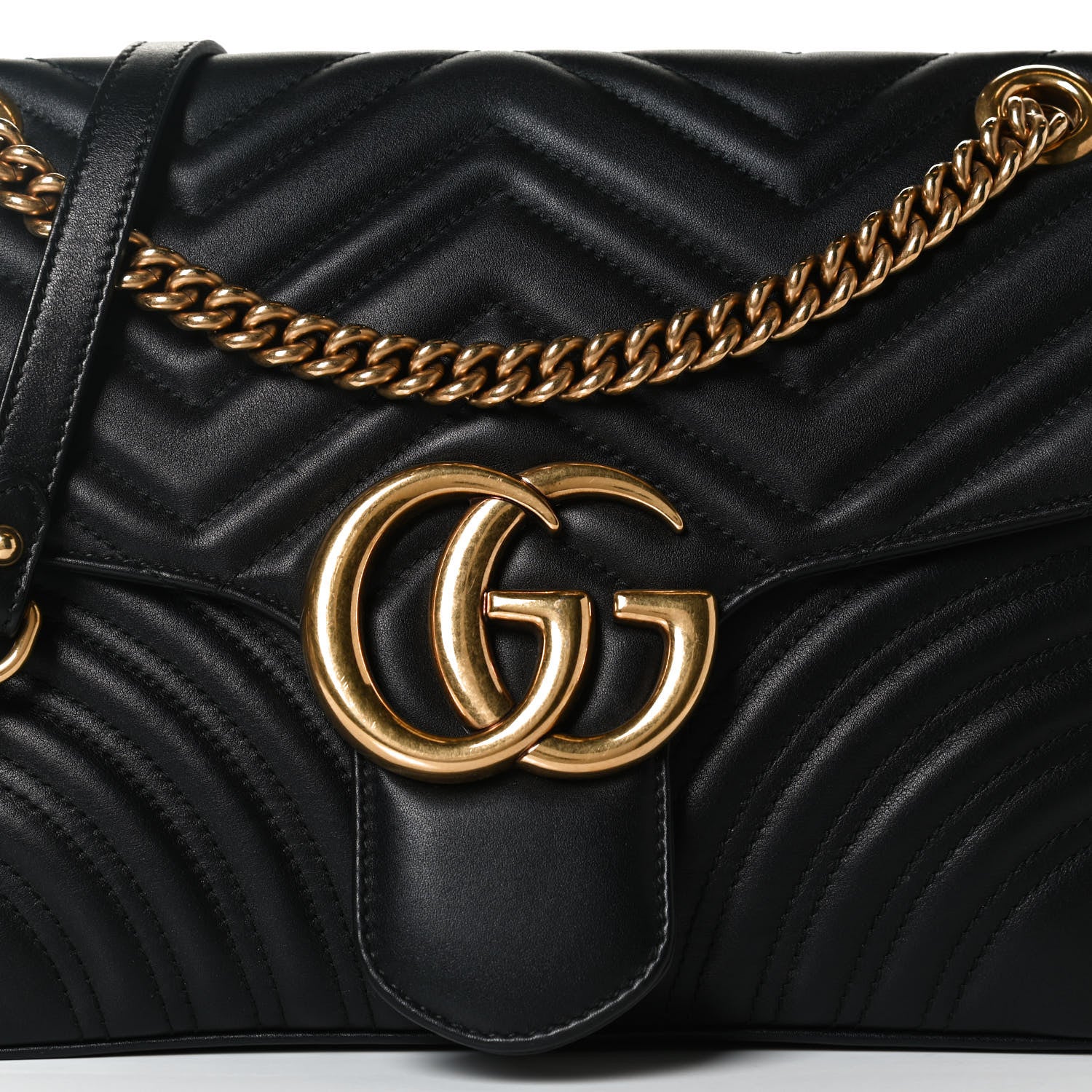 Gucci Calfskin Matelasse Medium GG Marmont Shoulder Bag Black 8 of 12