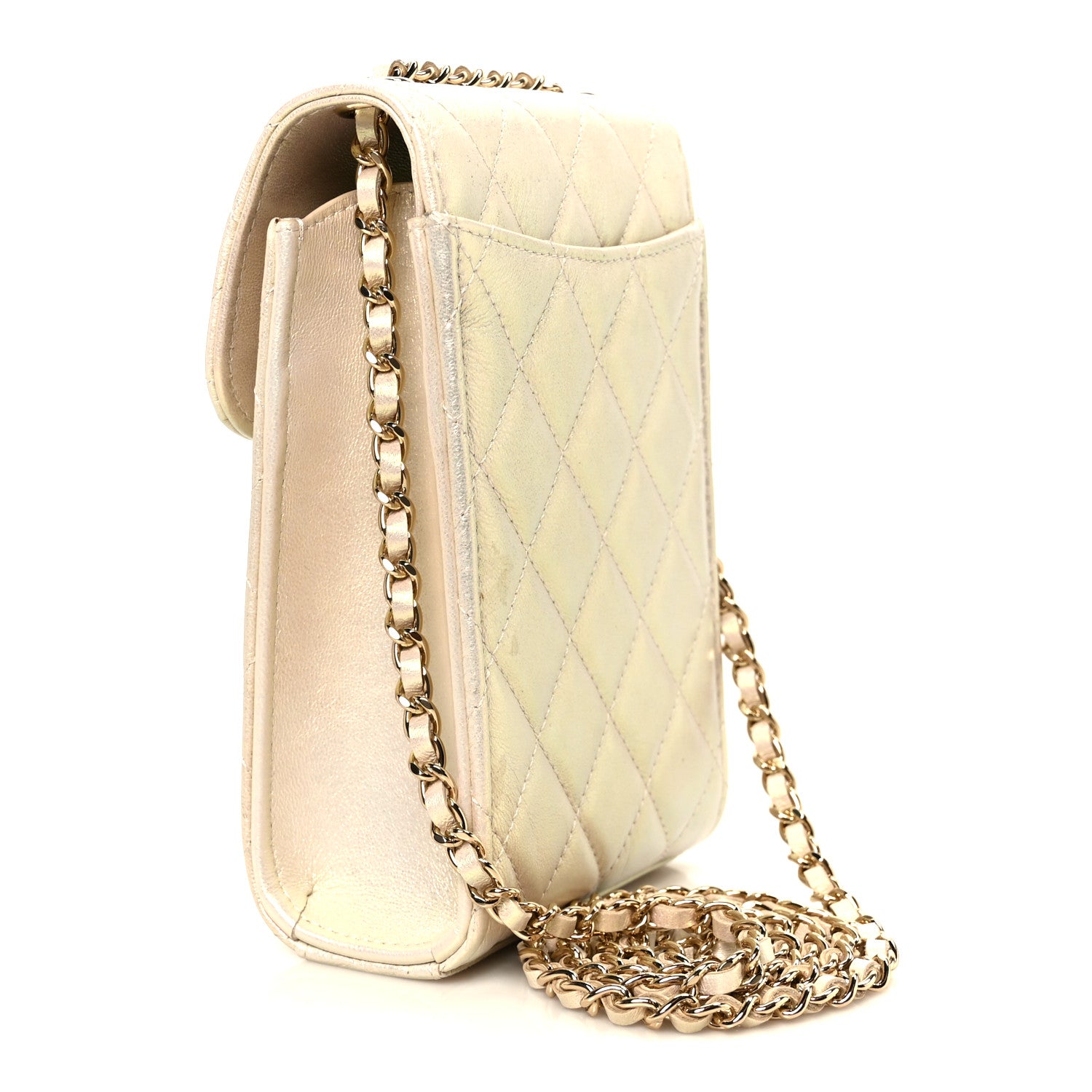 Chanel Iridescent Lambskin Quilted CC Phone Holder Ivory 1855770
