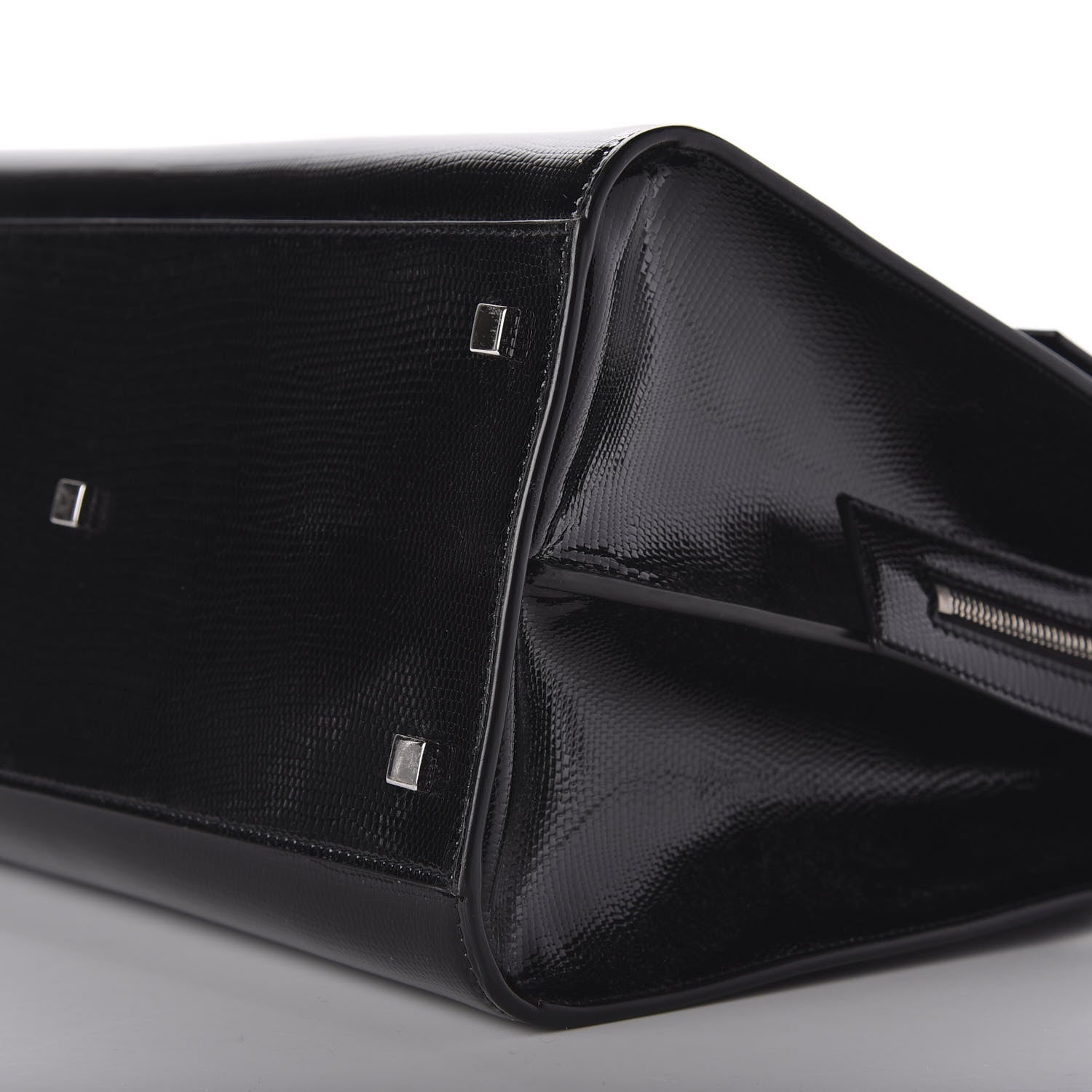 Saint Laurent Shiny Calfskin Lizard Embossed Large Uptown Tote Black 7 of 8