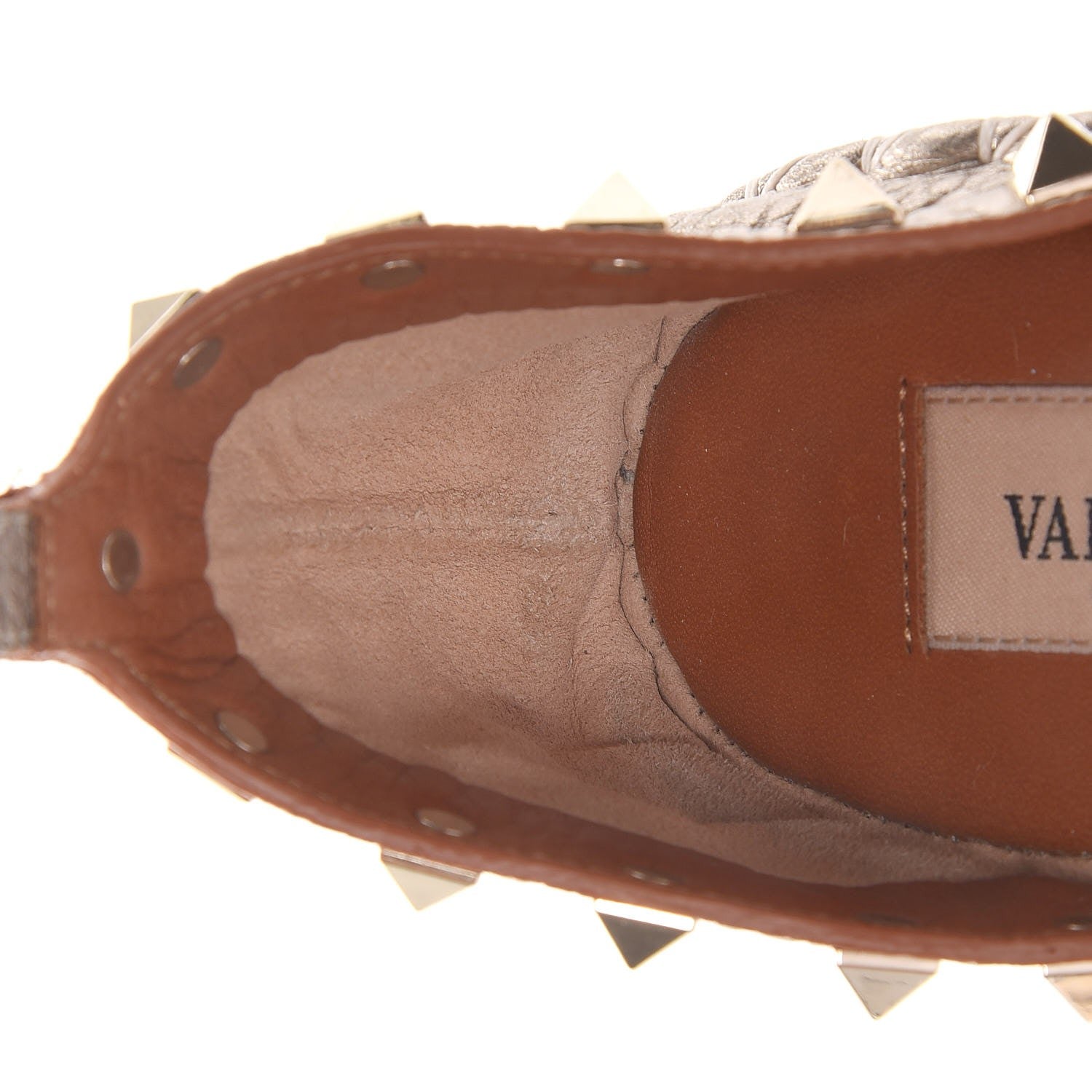 Valentino Garavani Metallic Grained Calfskin Rockstud Ankle Wrap Espadrille 15/85mm Wedges 40 Skin 10 of 11