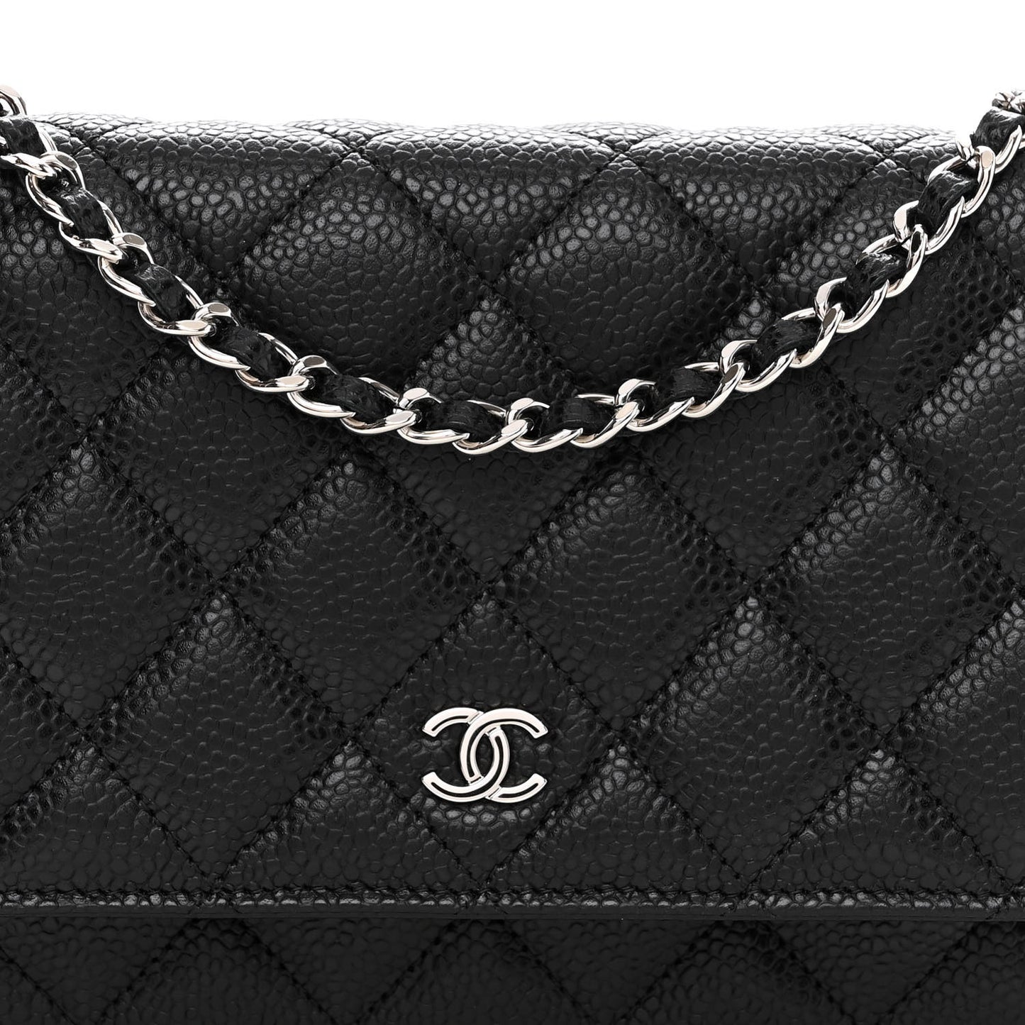 Caviar Quilted Wallet on Chain WOC Black