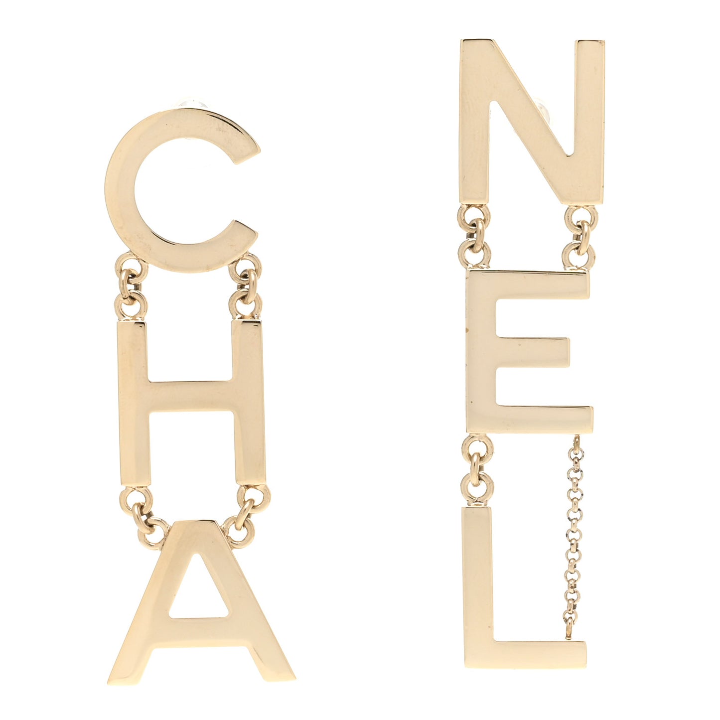 Metal Cha-Nel Logo Drop Earrings Gold
