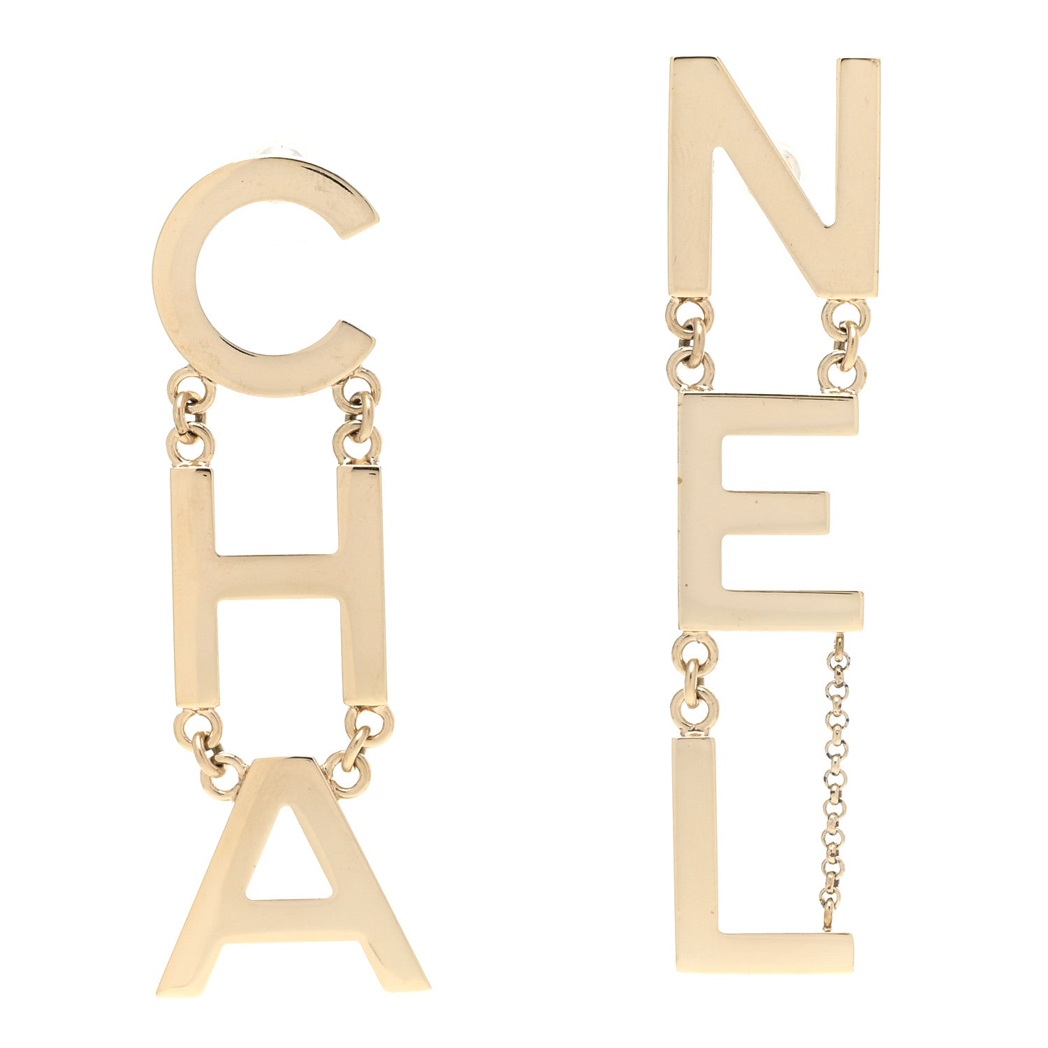 Chanel Metal Cha-Nel Logo Drop Earrings Gold 1 of 5