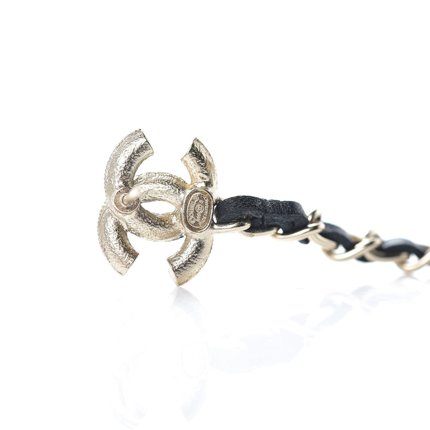 Pearl Calfskin Chain Long Earrings Gold Black