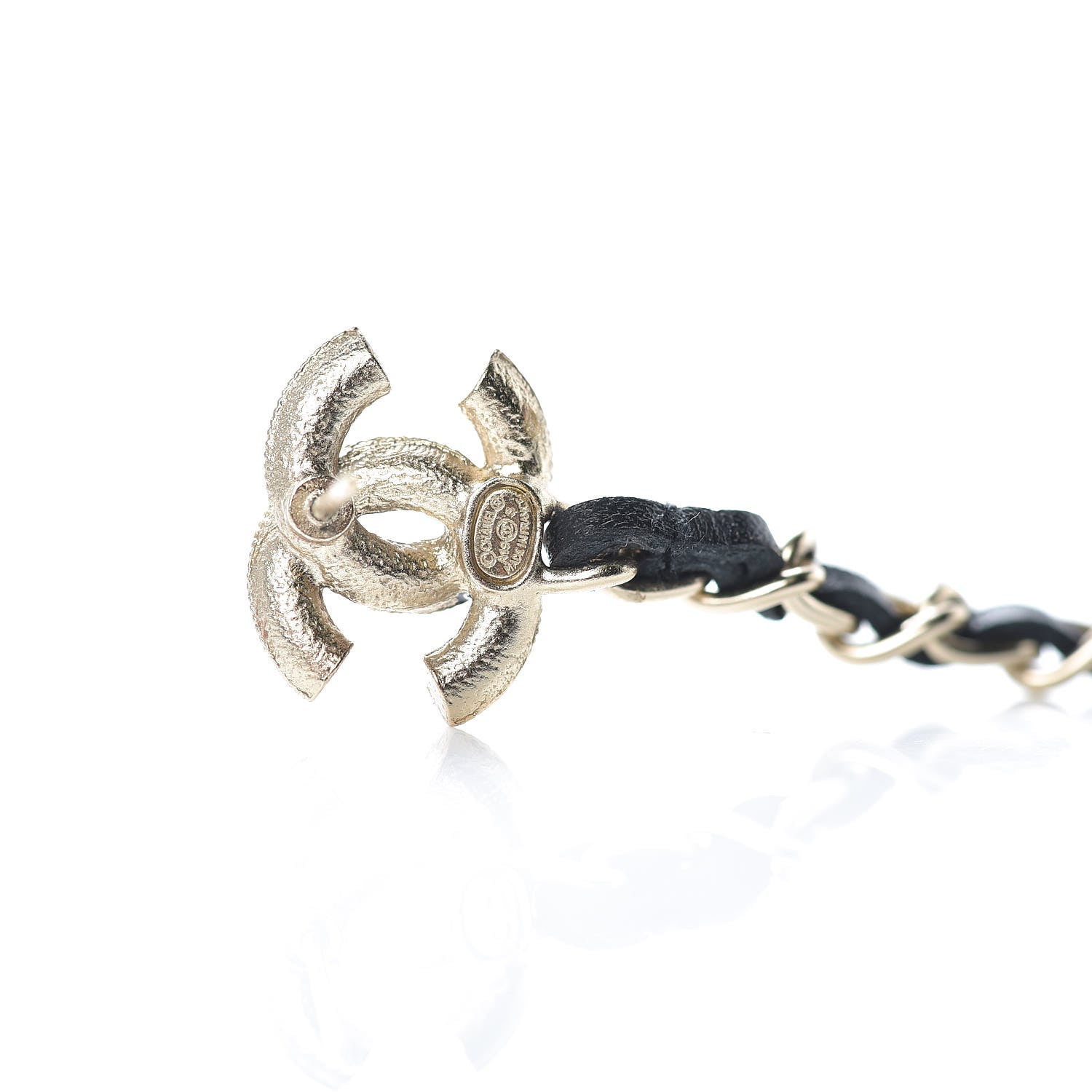 Chanel Pearl Calfskin Chain Long Earrings Gold Black 4 of 5