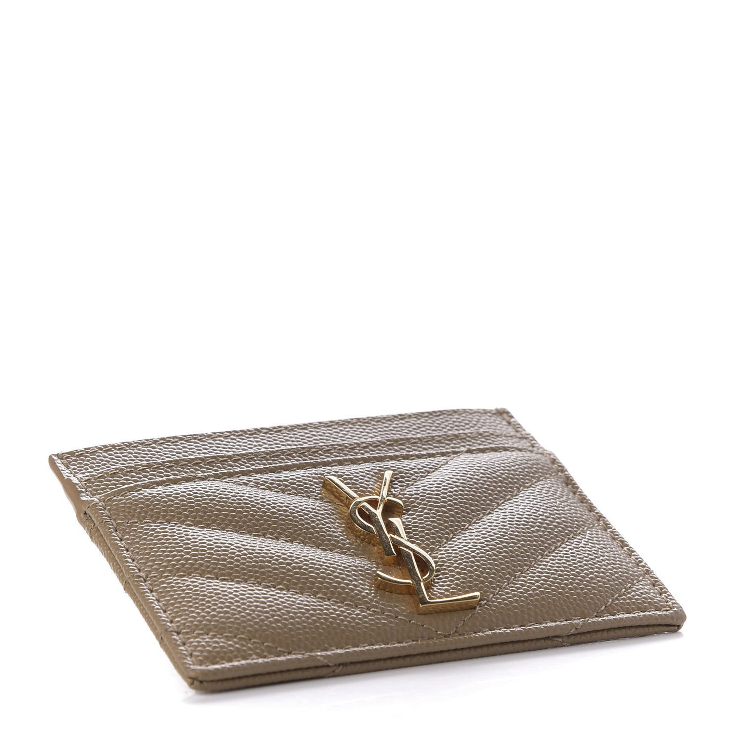 Grain De Poudre Matelasse Chevron Monogram Credit Card Case Dark Latte