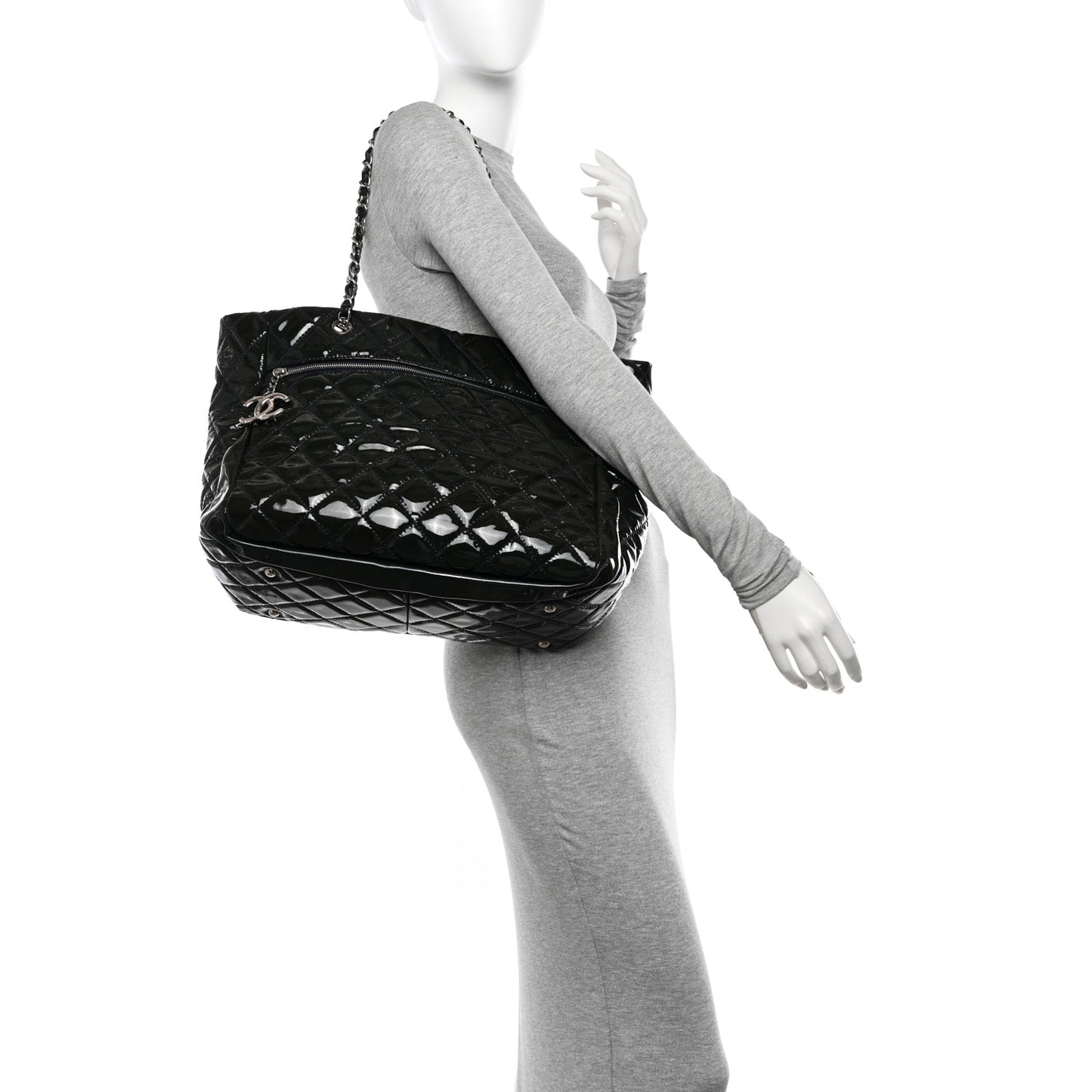 Patent Quilted Chic and Glitter Large Tote Navy Blue