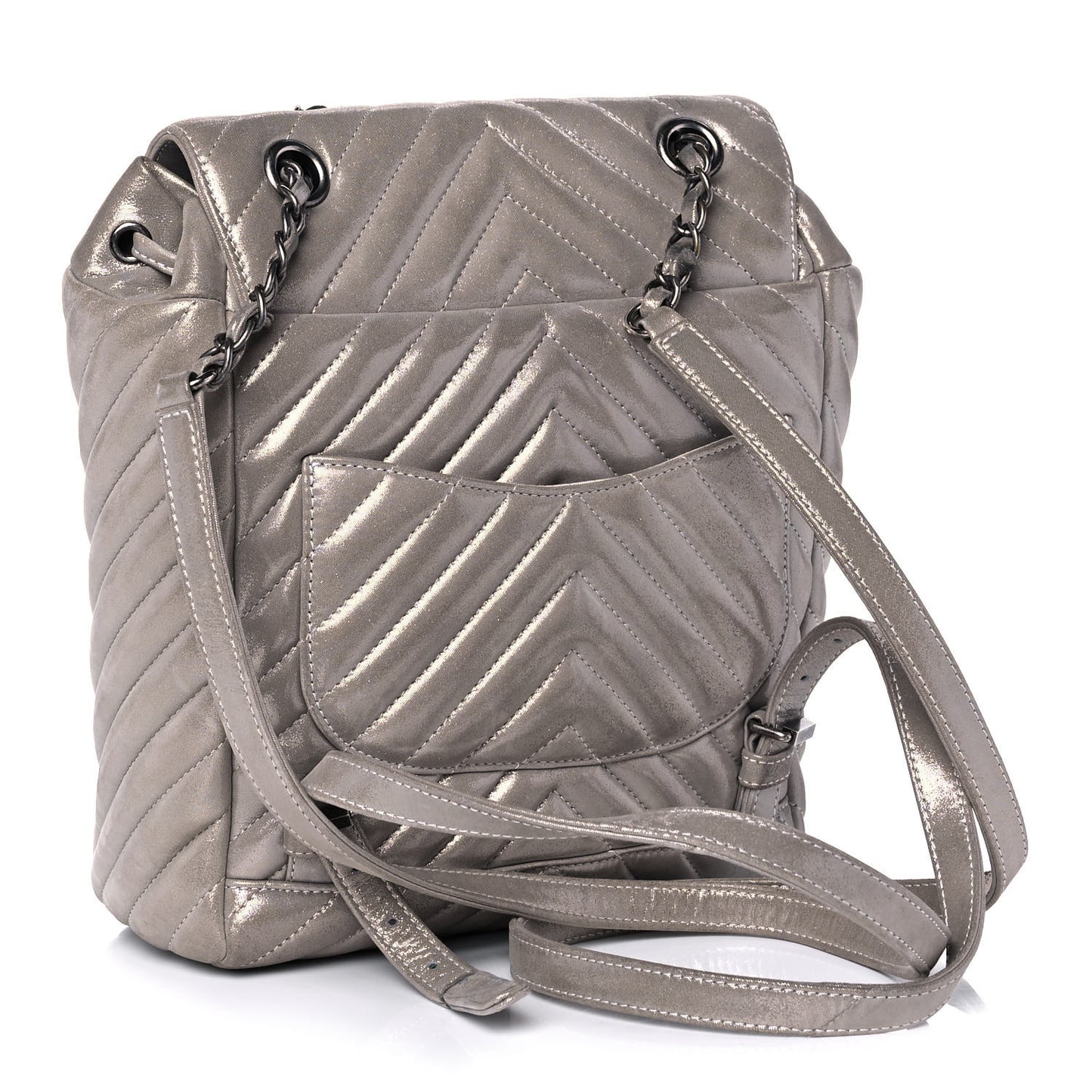 Metallic Calfskin Chevron Quilted Small Urban Spirit Backpack Silver