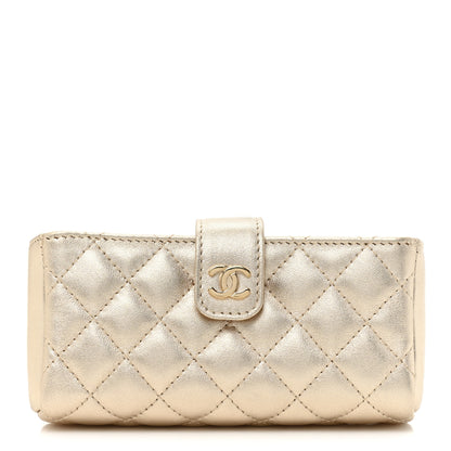 Chanel Metallic Lambskin Quilted Mini Phone Holder Clutch Light Gold 1 of 12