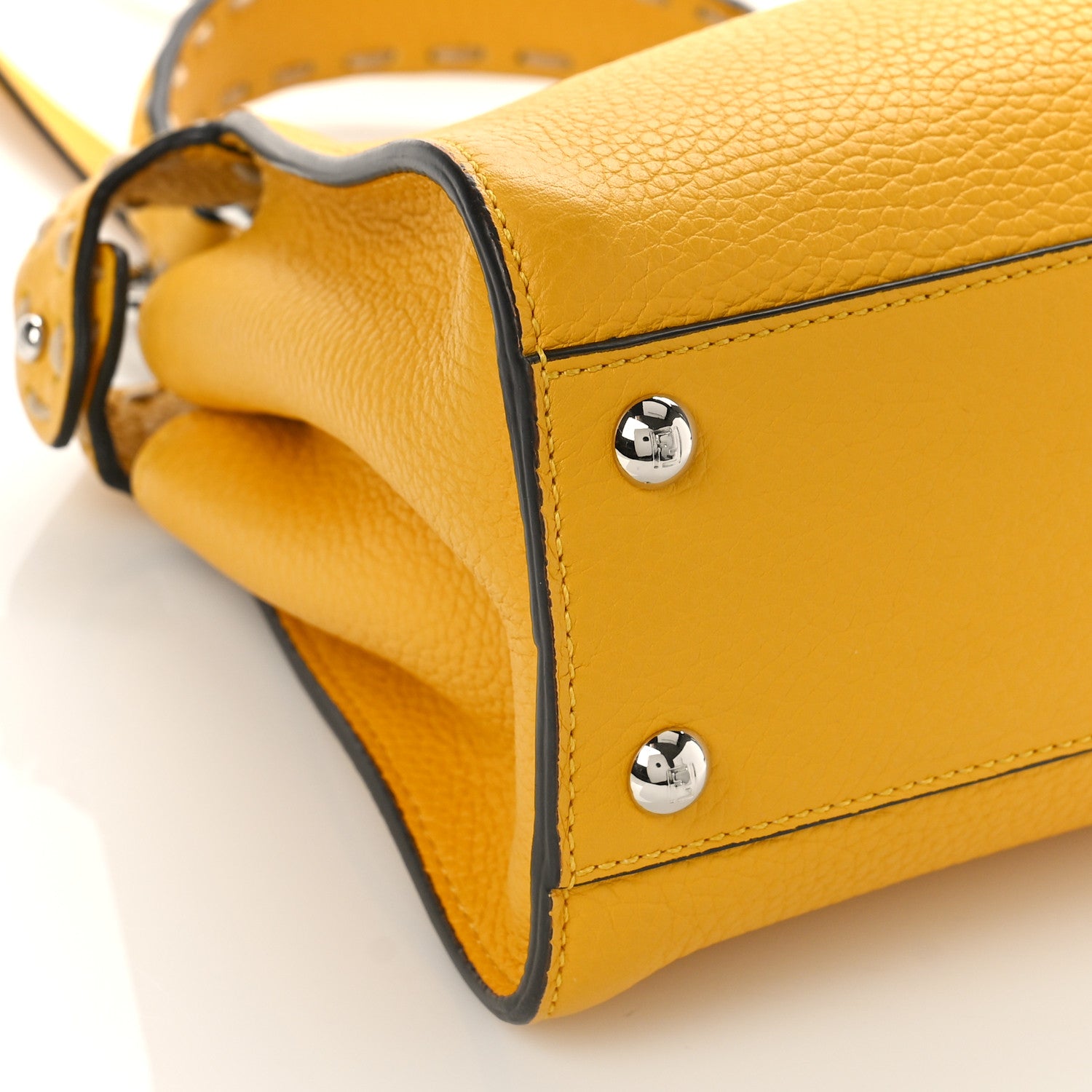 Fendi Vitello Granato Camoscio Selleria Macro Stitchings Mini Peekaboo Iconic Satchel Mimosa 8 of 9