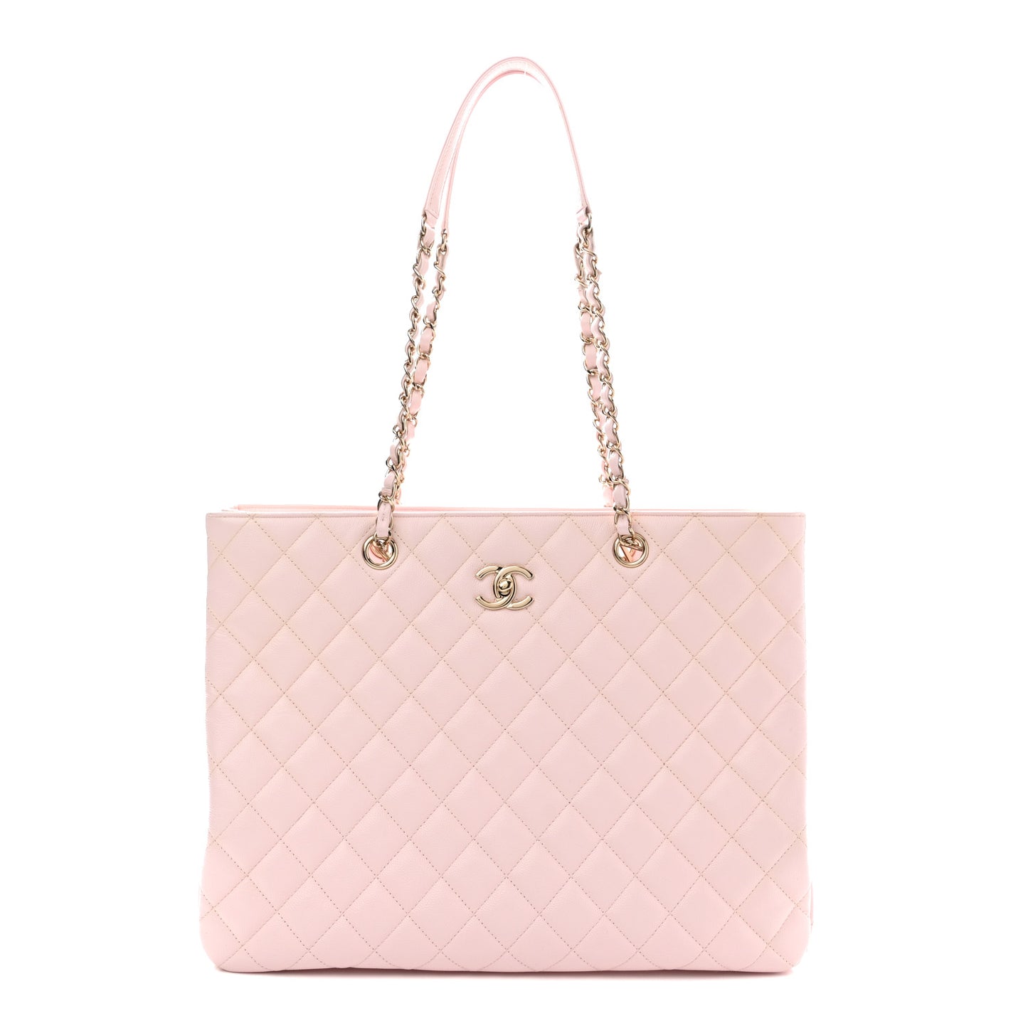 Caviar Quilted Large Classic Shopping Tote Light Pink