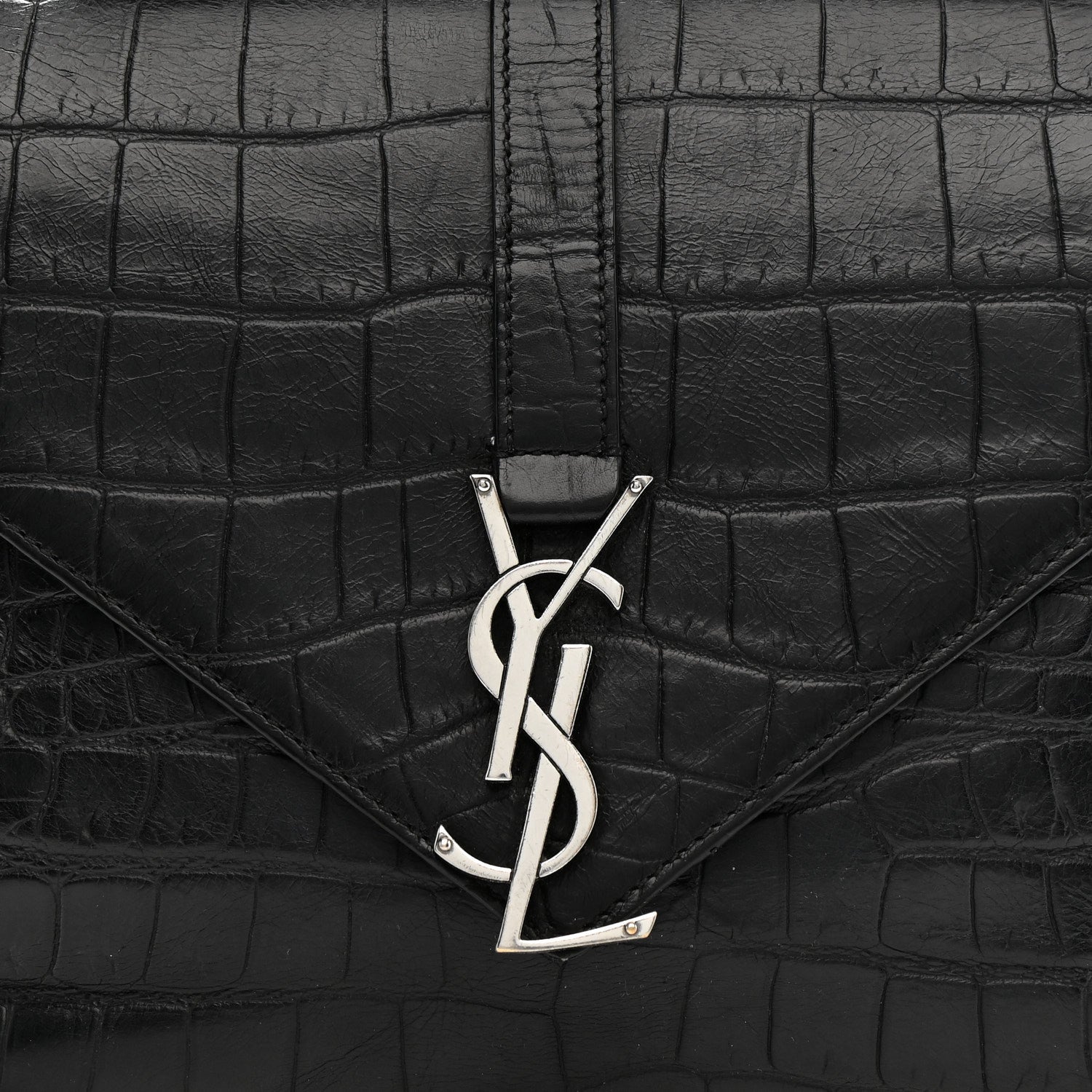 Saint Laurent Calfskin Crocodile Embossed Medium College Monogram Satchel Black 8 of 11