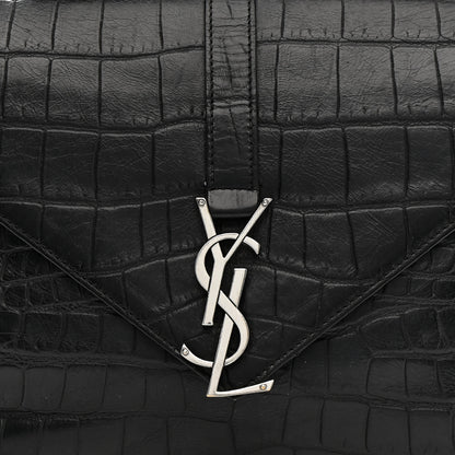 Saint Laurent Calfskin Crocodile Embossed Medium College Monogram Satchel Black 8 of 11