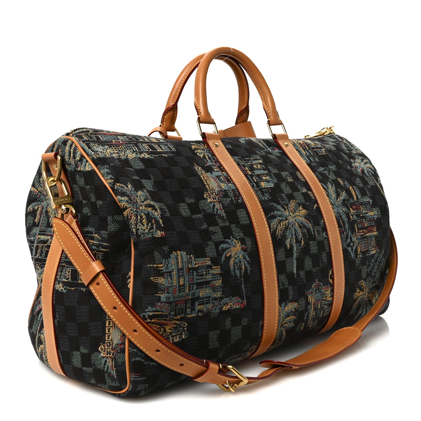 Jacquard Damier Palm Trees Keepall Bandouliere 50 Marina Blue