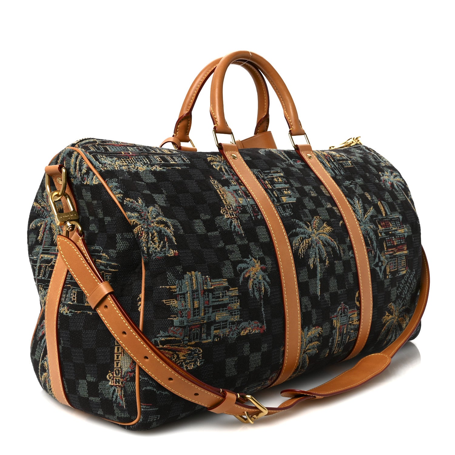 Louis Vuitton Jacquard Damier Palm Trees Keepall Bandouliere 50 Marina Blue 2 of 8
