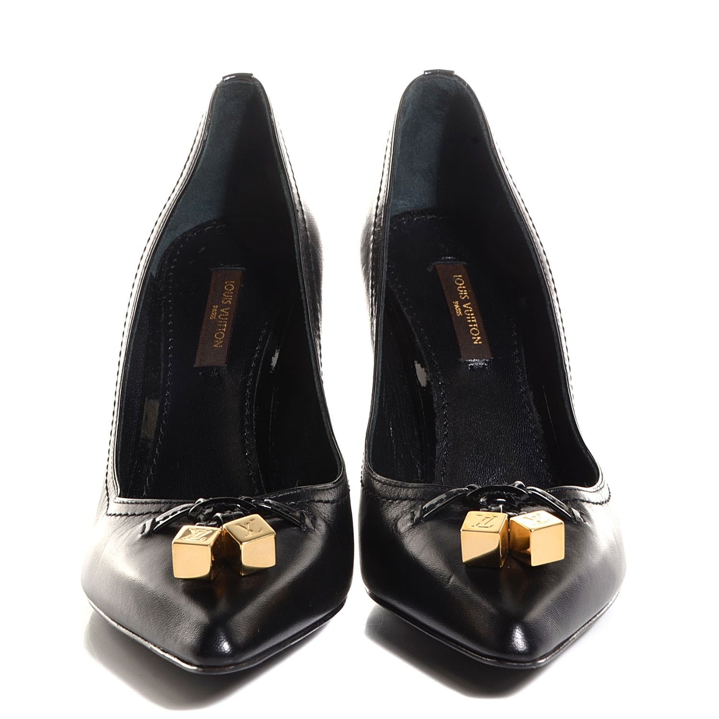 LOUIS VUITTON Leather Pointed Toe Cube Pumps 36 Black