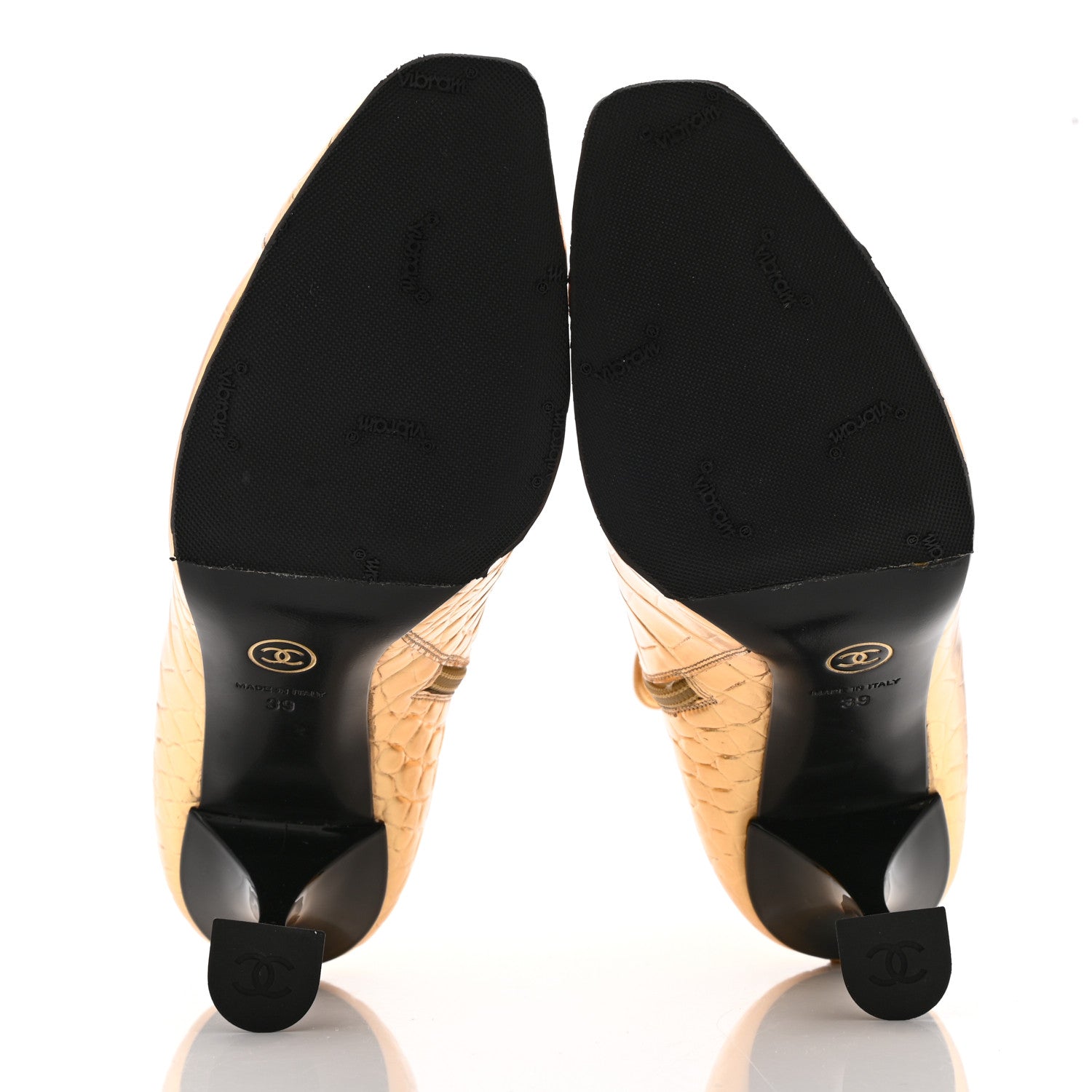 Chanel Calfskin Crocodile Embossed Cap Toe Ankle Boots 39 Gold 5 of 13