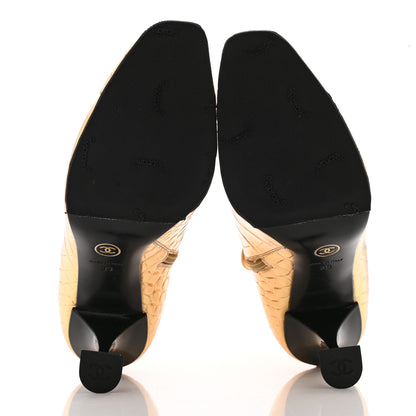 Chanel Calfskin Crocodile Embossed Cap Toe Ankle Boots 39 Gold 5 of 13