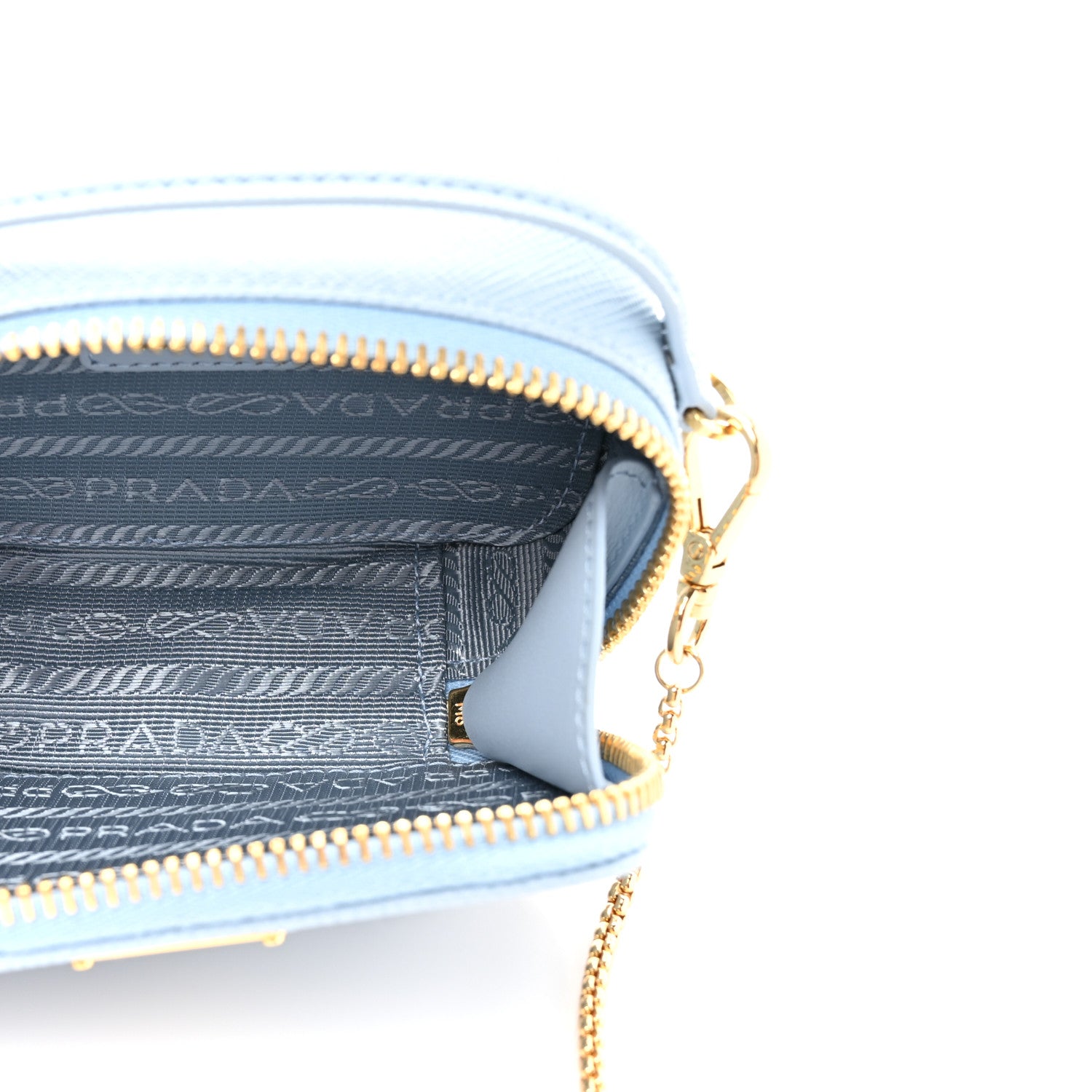 Prada Saffiano Metal Triangle Logo Mini Pouch with Handle Blue 5 of 10