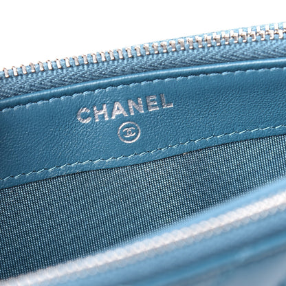 Chanel Lambskin Chevron Quilted Studded Small Clutch With Chain Blue 10 of 14