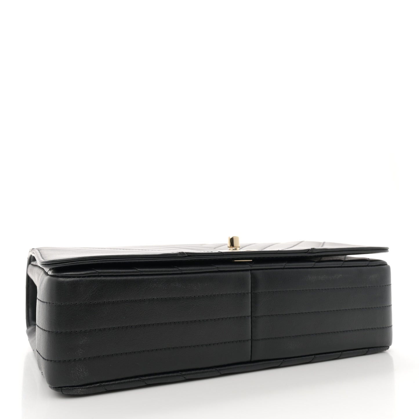 Calfskin Chevron Quilted Large Statement Flap Black