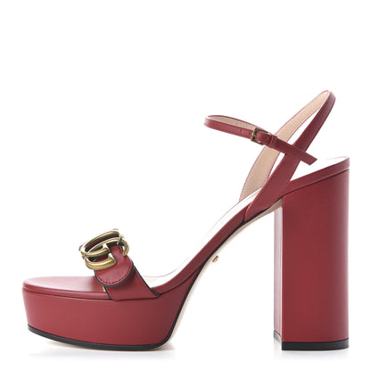 Gucci Calfskin GG Marmont Ankle Wrap 30/115mm Platform Sandals 38.5 Hibiscus Red 1 of 8